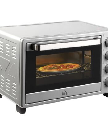 Miniovn 32l 100â  -230â   1600   Miniovn Med Bageplade Krummebakke Grillrist Og   Tilberedningstilstande Pizzaovn Med Timer Bagepladehåndtag Rustfrit Stål Sølv