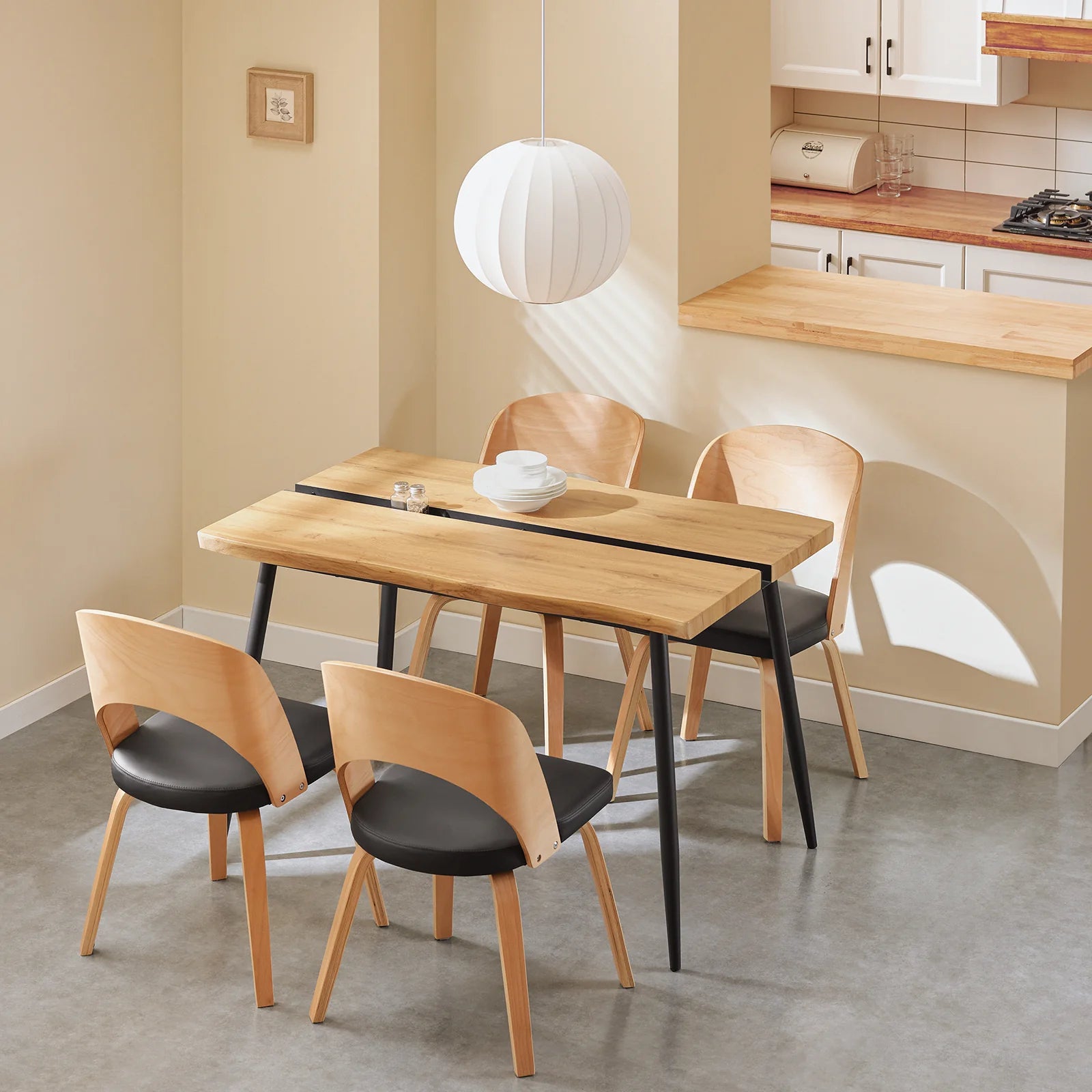 Moderne Spisebord   Japandi-stil  120x78x75 Cm  Naturfarvet Med Sort