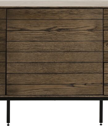 Nordique Design Modica Skænk   Røget Glasurlak Egetræsfiner Med Push-open Døre 180x45x78 Cm Natur Sort