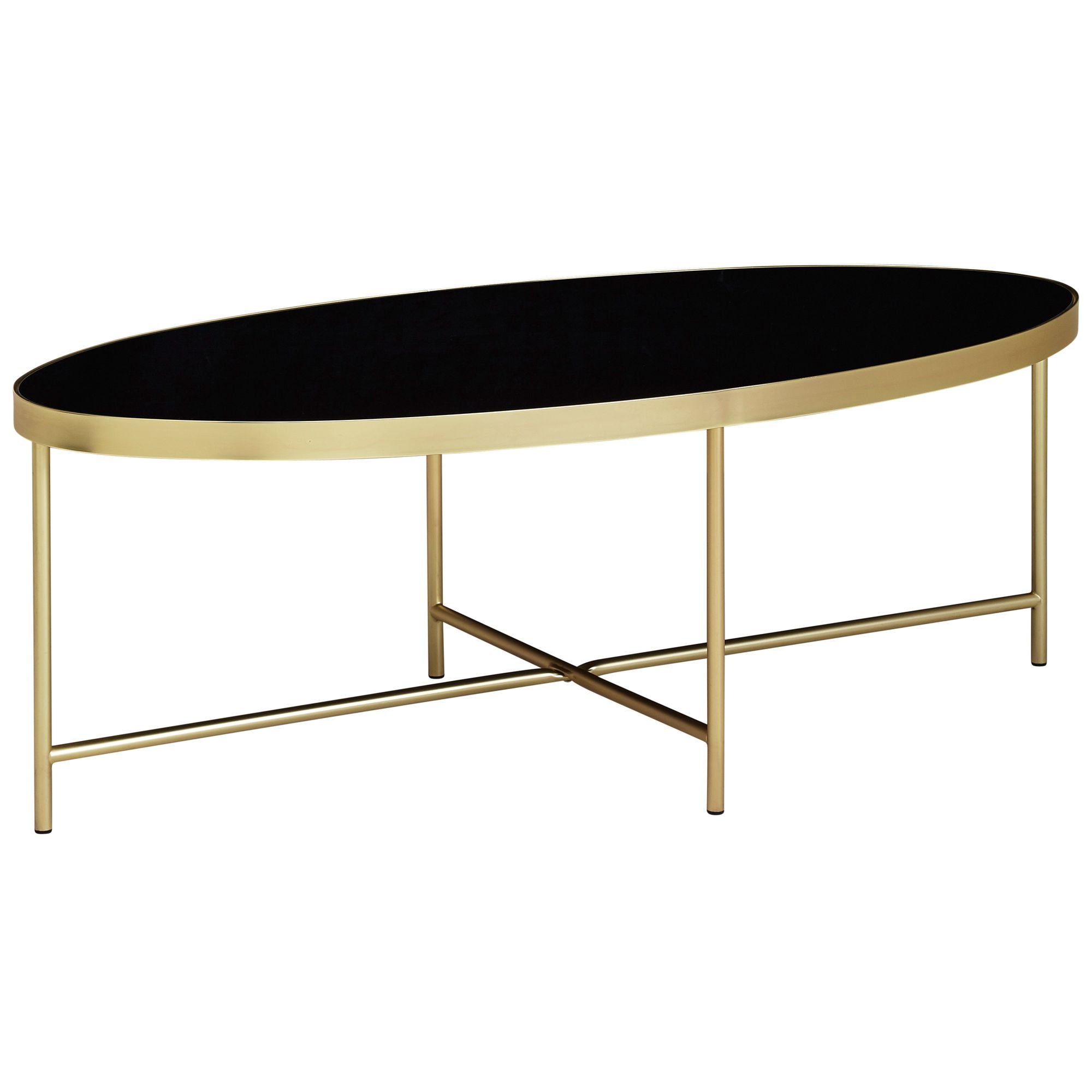 Ovalt Sofabord   Glam-stilen  Sort Glas Med Guldkant 110   56 Cm