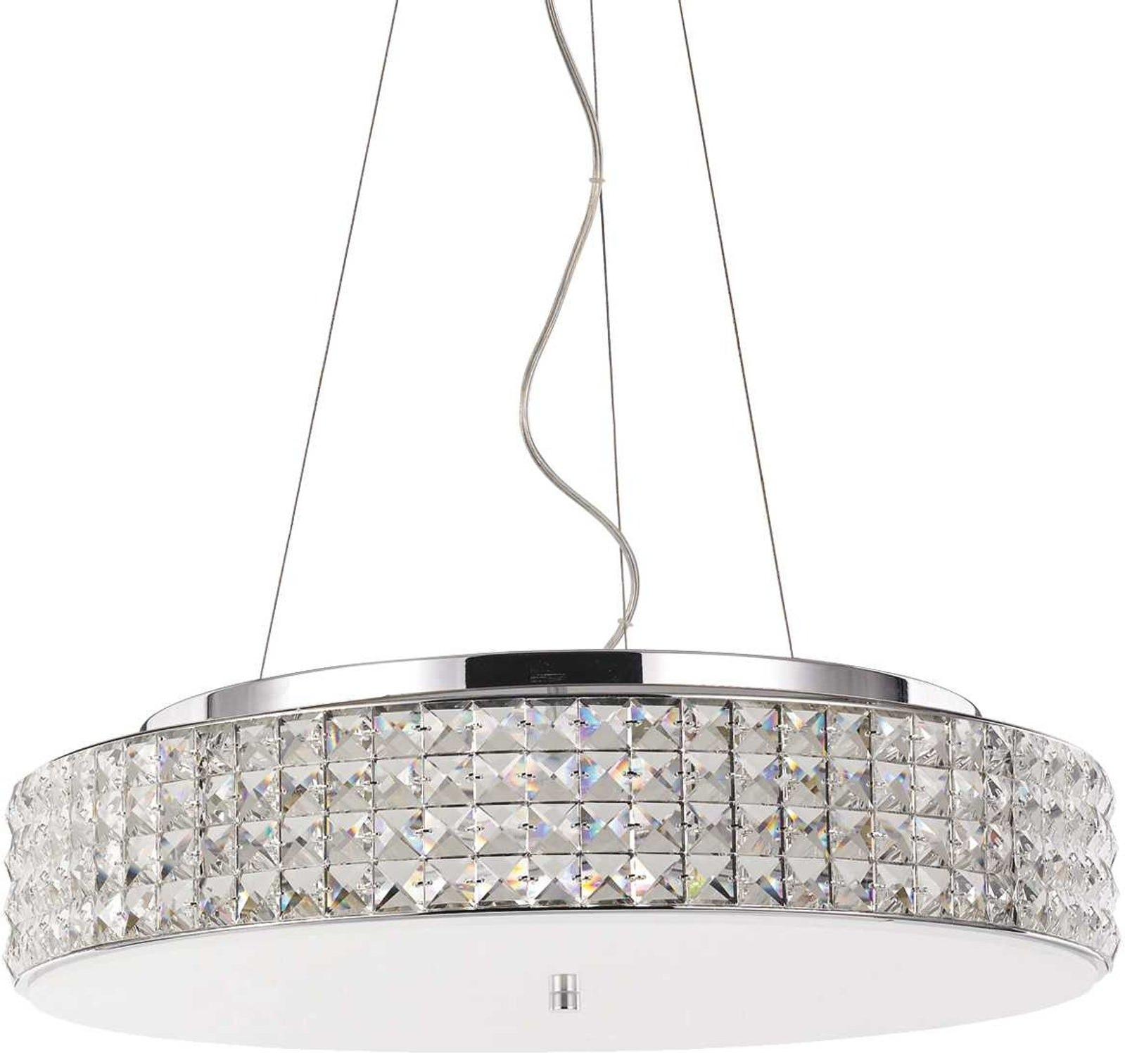 Pendel Lampe Ideal Lux Roma ø500 Mm Hvid Krom Med Krystalelementer    G9-pærer Og Justerbar Højde