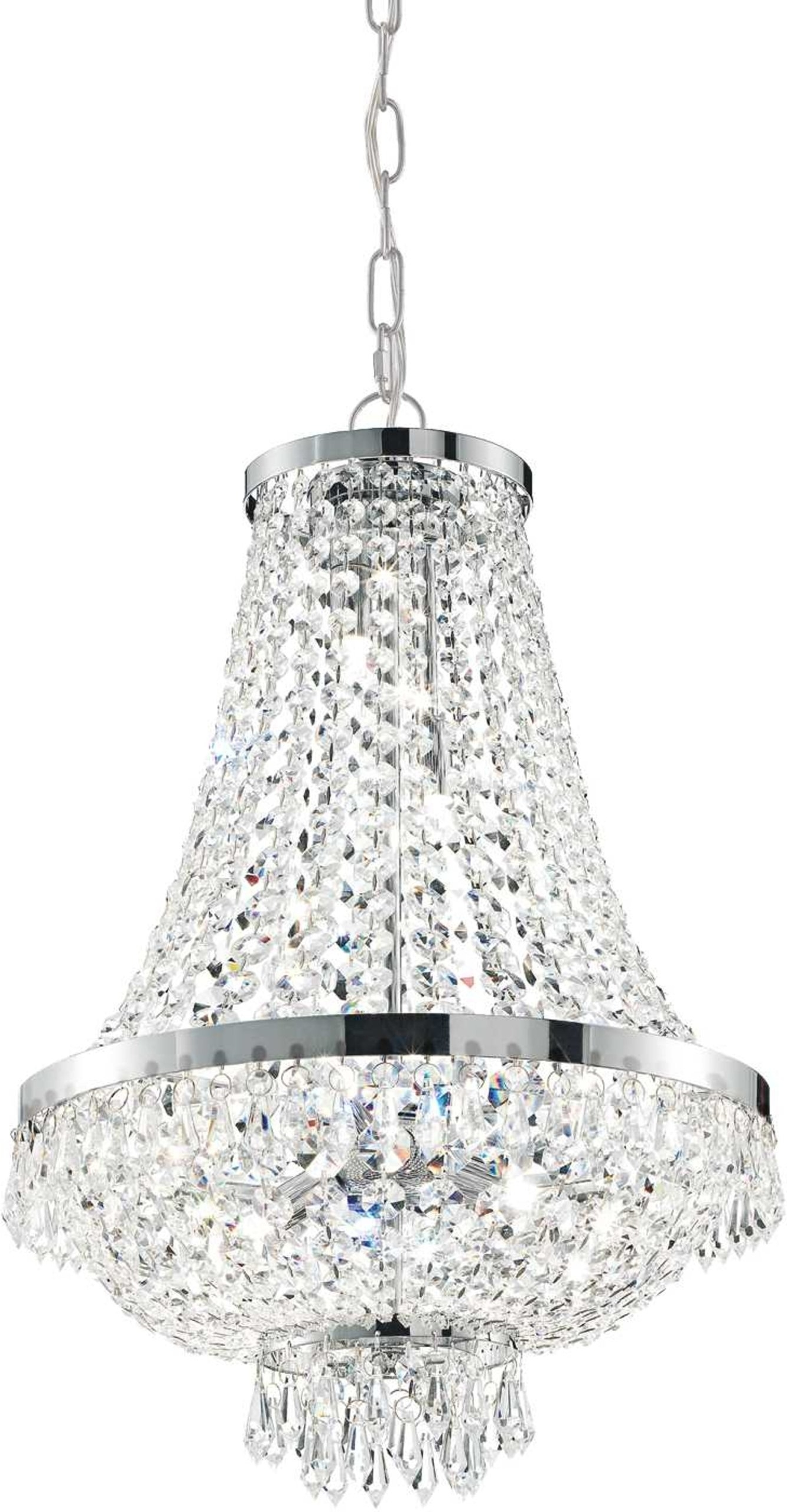 Pendellampe Ideal Lux Caesar Krystal ø450 Mm Justerbar Højde 900 1850 Mm Krom