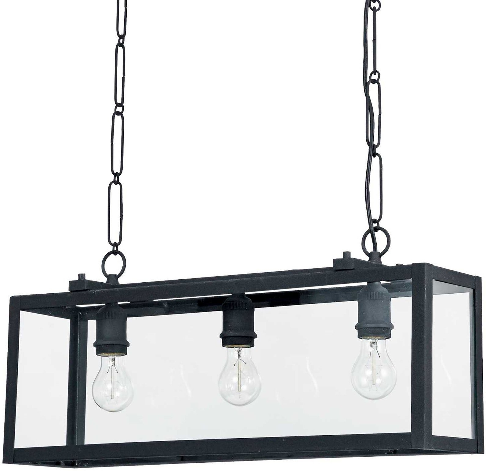 Pendellampe Ideal Lux Igor   Matsort Metal Med Klar Glas  Justérbar Højde 43-134 Cm