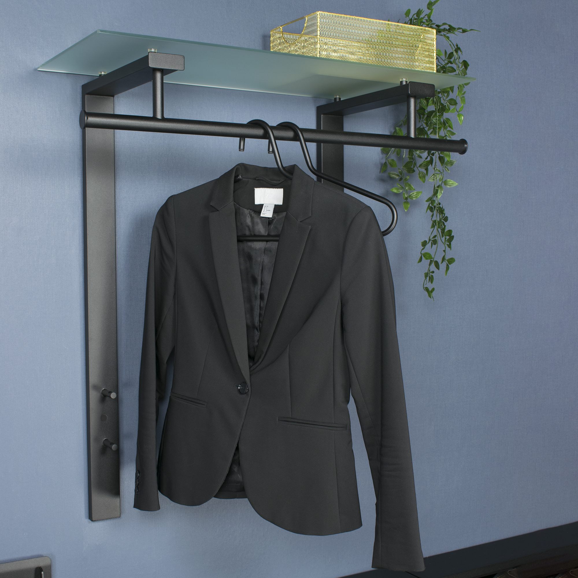 Peyto Hattehylde   Sort Metal Og Hvidt Glas