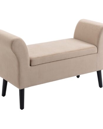 Polstret Bænk Med Opbevaringsplads  Kommodebænk Med Armlæn  46 Cm Sædehøjde  Fløjl Polyester  111     41   65 Cm  Beige