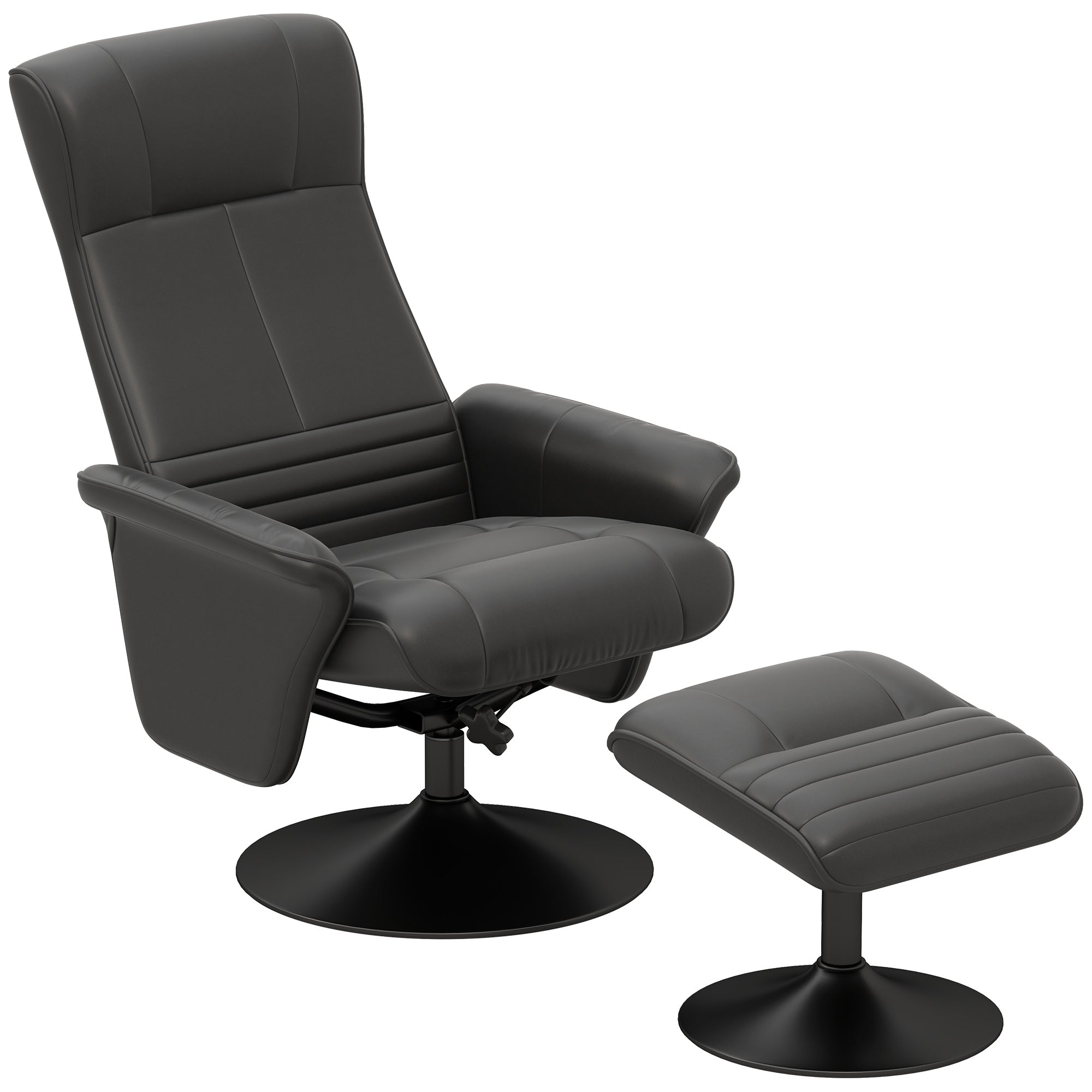Polstret Lænestol  Accentstol Med Fodskammel  Drejelig  Ergonomisk  Mikrofiberlook  Op Til 150 Kg  Sort