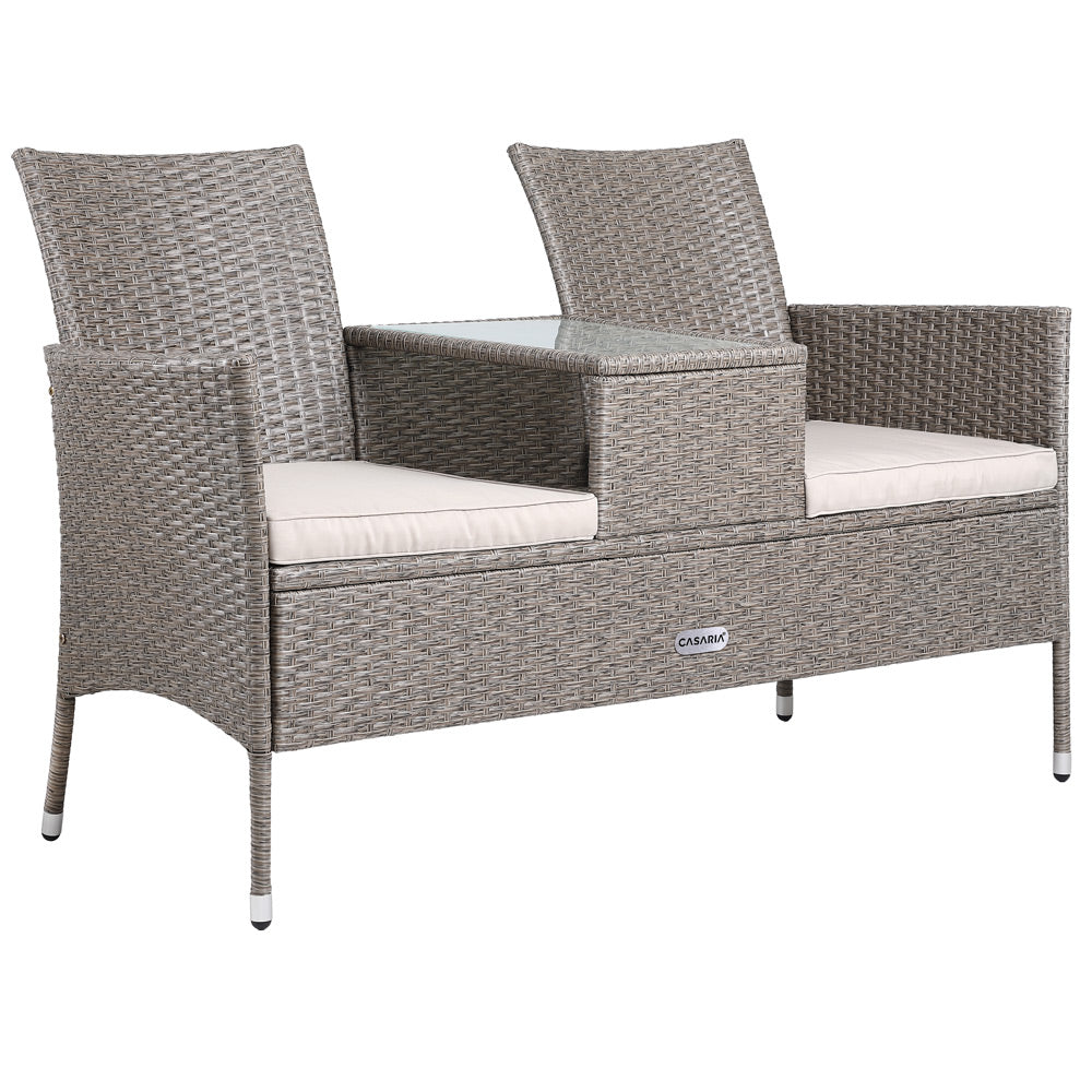 Polyrattan Havebænk Med Bord  Creme 143x64x87cm