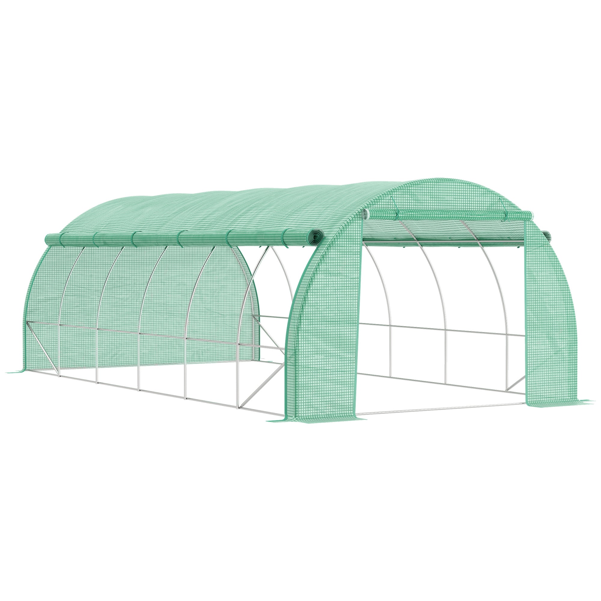 Polytunnel Walk-in Drivhus Med Rulledæksler Polytunnel Drivhus Uv-beskyttelse Stålrør Grøn