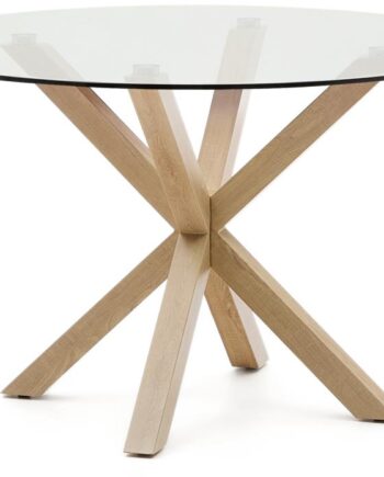 Rundt Spisebord Kave Home Argo   Nordisk Moderne Design   Hærdet Glas Og Naturtræ ø119 Cm