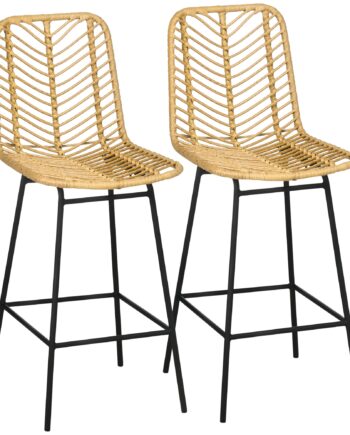 Sæt Med   Barstole Med Ryglæn  Barstole   Boho-design  Pe-rattan  Inklusive Fodstøtte  42   Cm   52 Cm   102 Cm  Gul   Sort