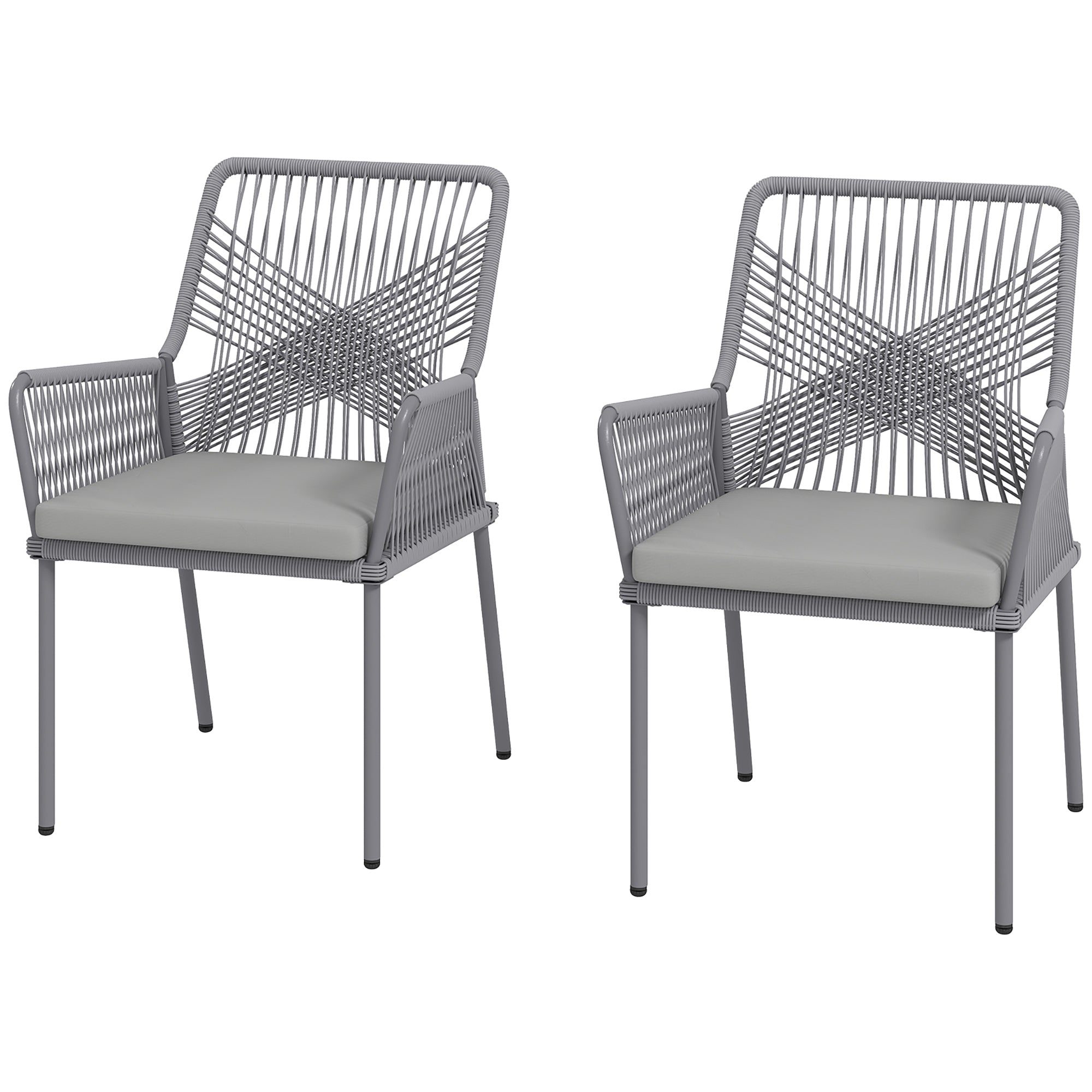 Sæt Med Havestole Terrassestole Vaskbare Hynder Ryglæn Armlæn Stål Rattan Mørkegrå