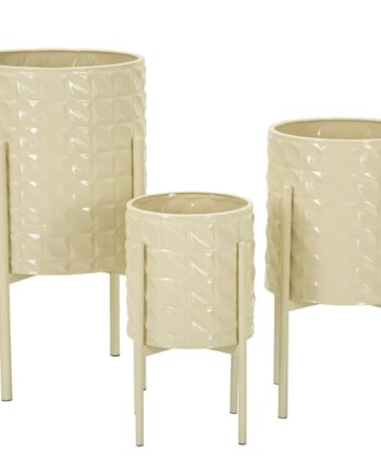 Sæt Med Vaser   Creme-hvid  Metal   36x56x5  30x48x5  24x37x5 Cm