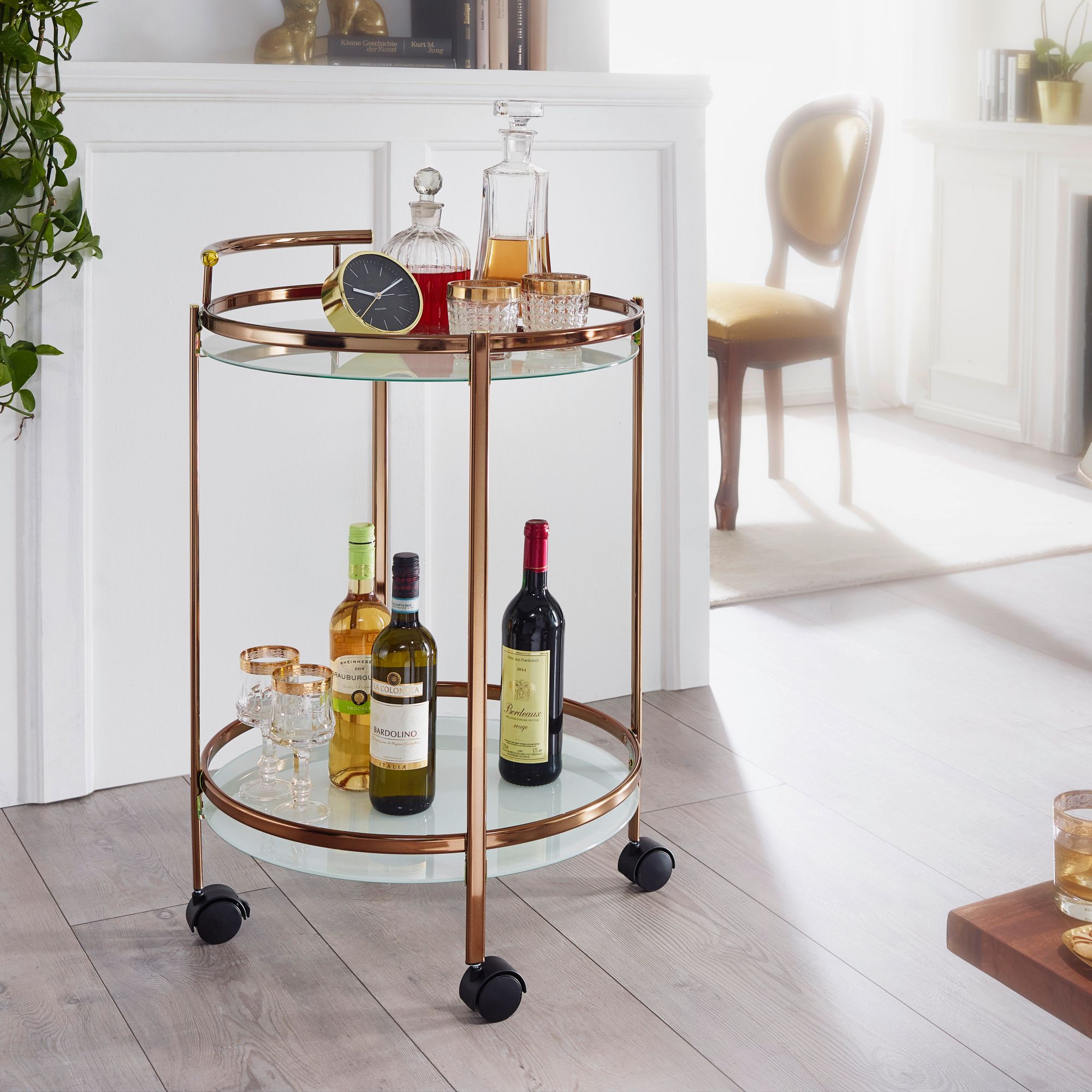 Serveringsvogn   Glas Med Guldfarvet Kant  Retro-look