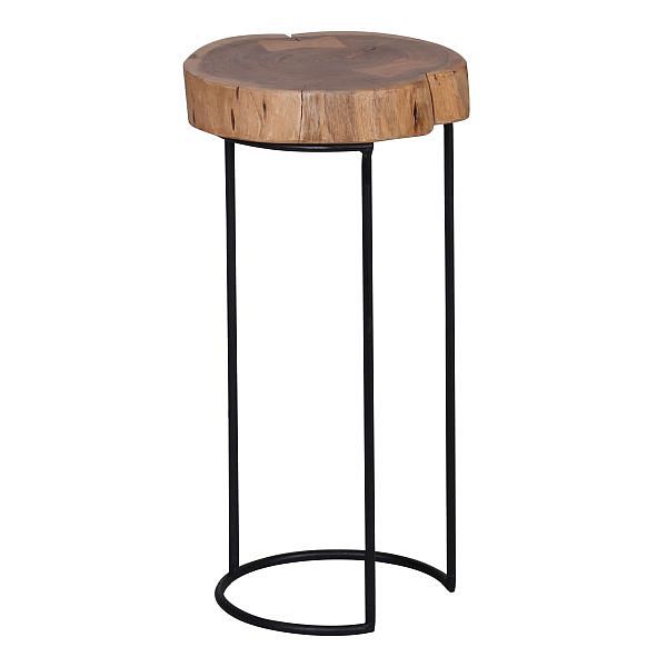 Sidebord   Massivt Akacietræ Og Metalben  Træstamme-look  Brun