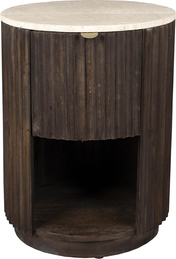 Sidebord   Småbord Dutchbone Marlow ø45   H60 Cm Antracit Travertin Mangotræ