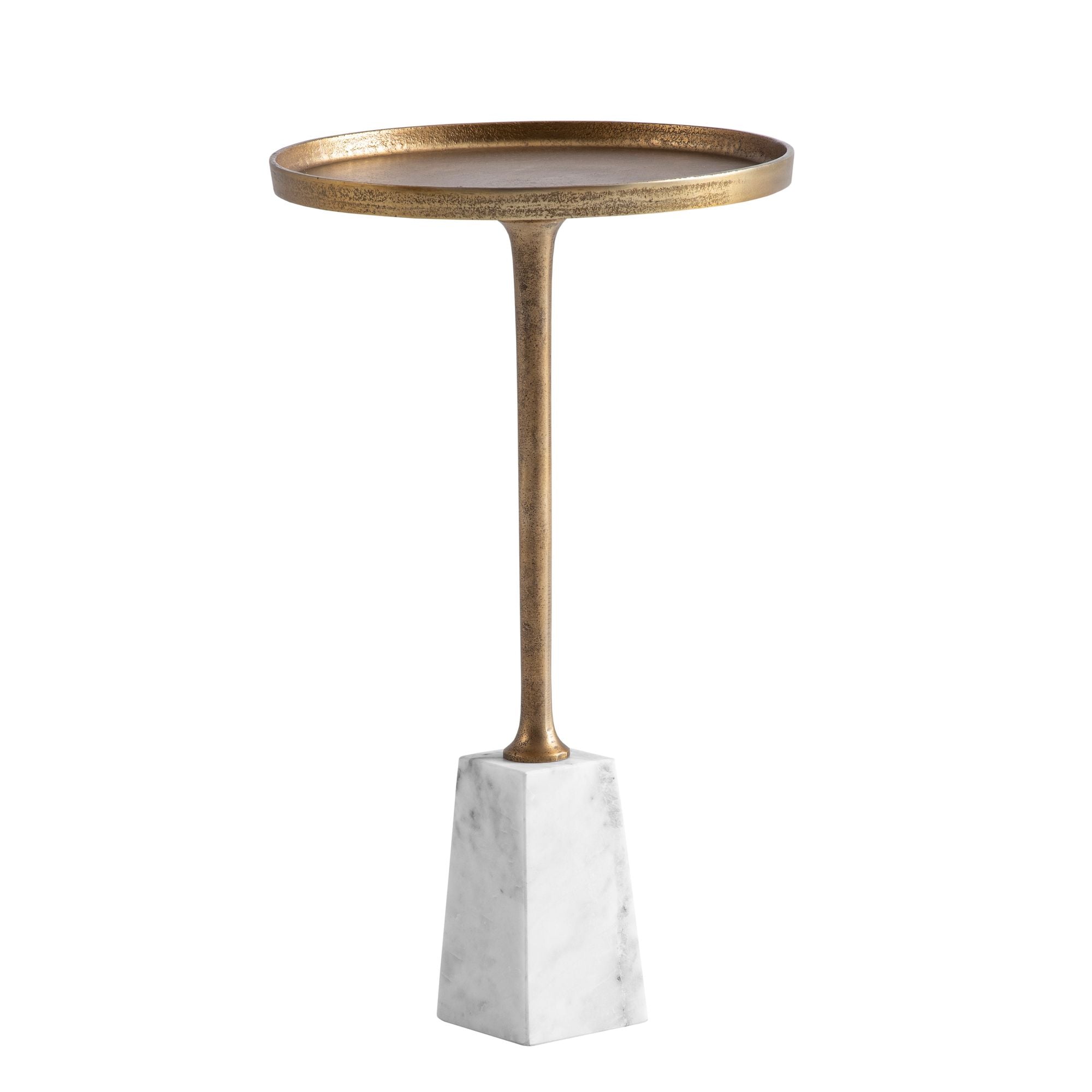 Sidebord ægte Marmor Metal 34x34x58 Cm Guld Og Hvid Lille Rundt Sidebord Moderne Stuebord Højt Marmorbord