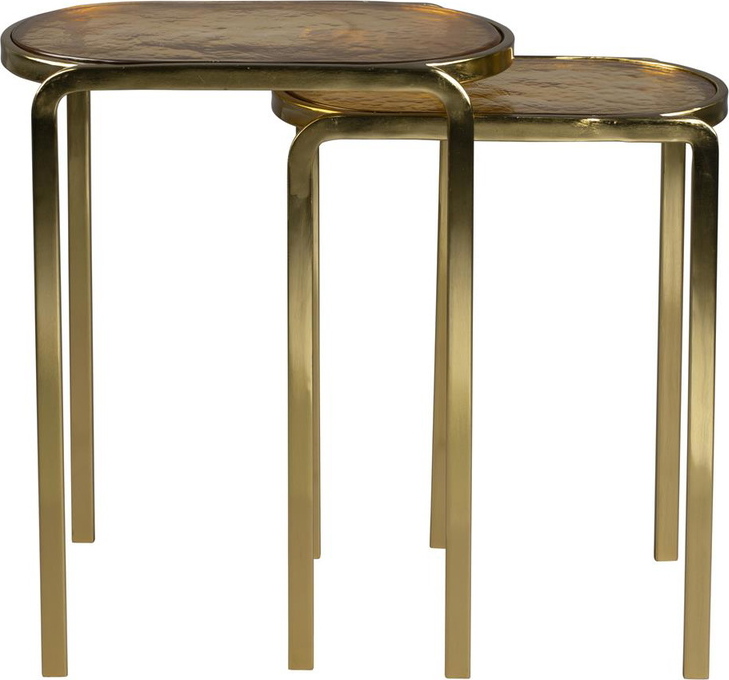 Sidebordssæt Dutchbone Bandhu    Stk Brungrå Aluminium Med Glas Og Guldbund  Retro Design