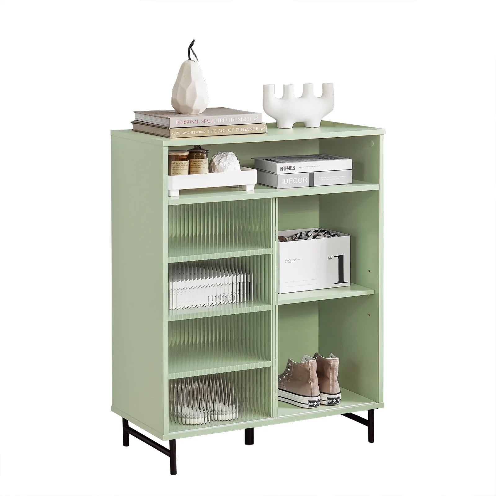 Skænk   Reol   Chic Design  70x33x90 Cm  Fås   Grøn Og Hvid  Grøn
