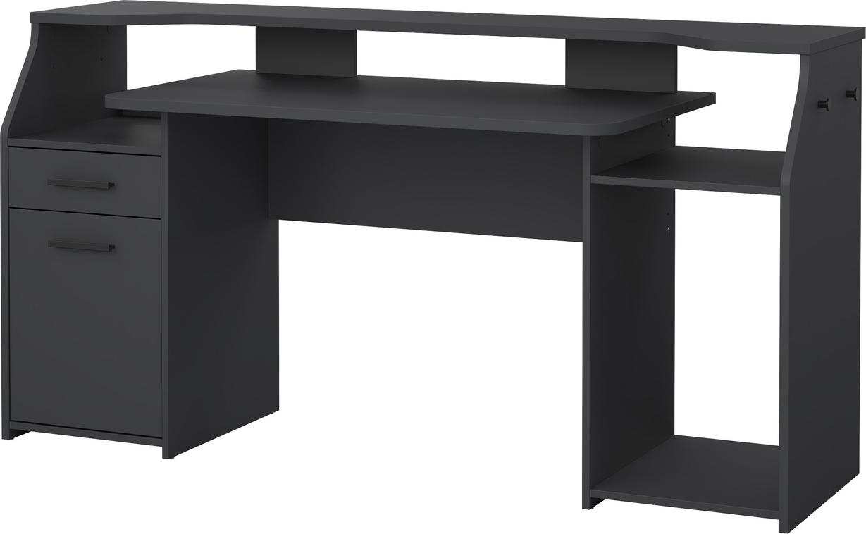 Skrivebord Vesterholm Function Plus  Matgrå Foliefinish  171x62 Cm  Hævet Skærmhylde  Skuffe   Låge