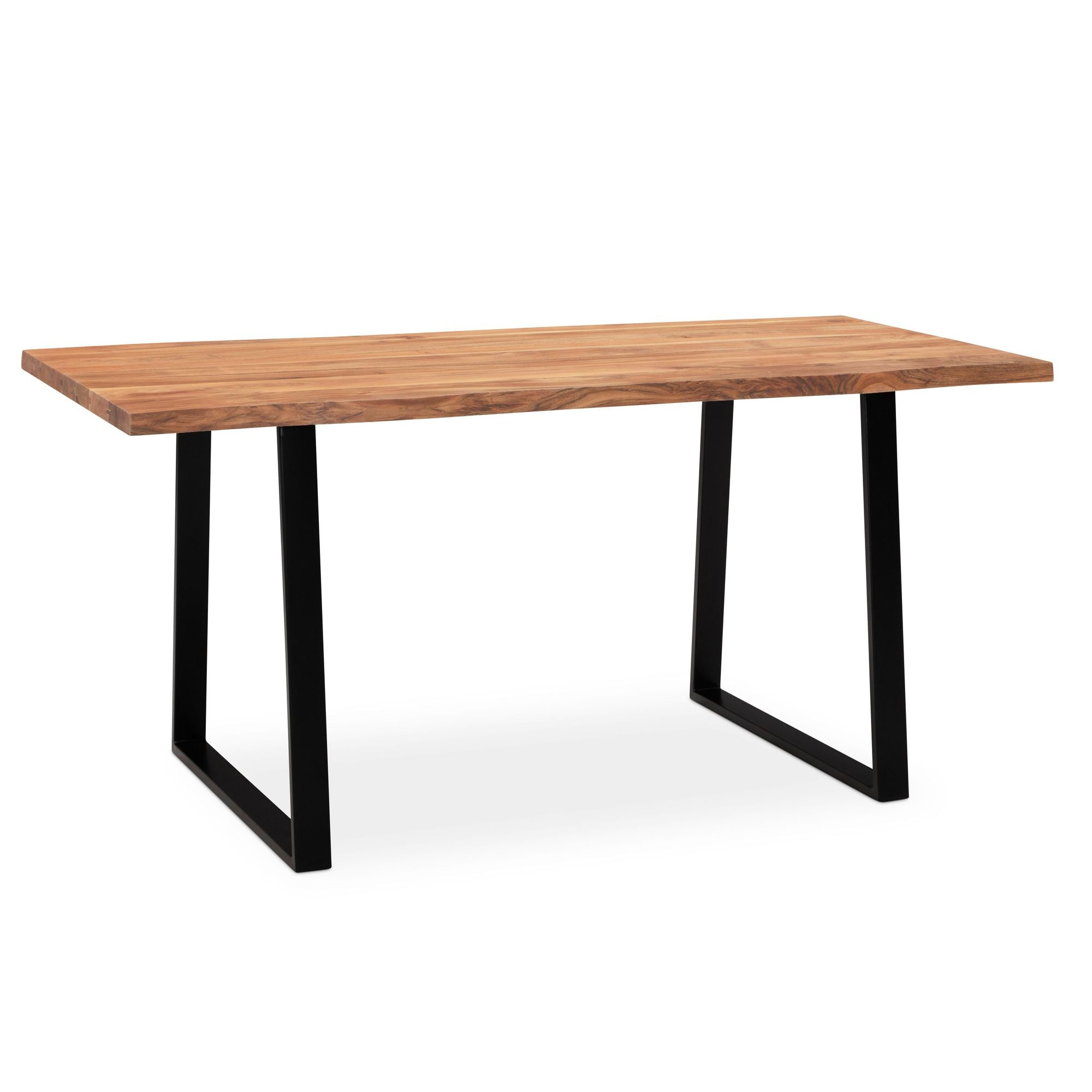 Skrivebord 140x80x76 Cm  Massivt Akacietræ Metal  Computerbord Med Levende Kant  Hjemmekontorbord  Massivt Træbord Med Trapezformede Ben   Sort  Træbord  Laptopbord  Arbejdsværelse
