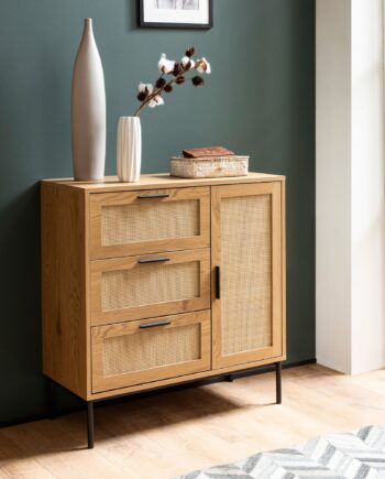 Smuk Kommode   Japandi-stil  Rattanflet  80x82x36 Cm  Naturfarvet