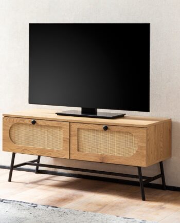 Smukt Tv-bord   Lav Kommode  Rattanflet  100x45x40 Cm  Naturfarvet