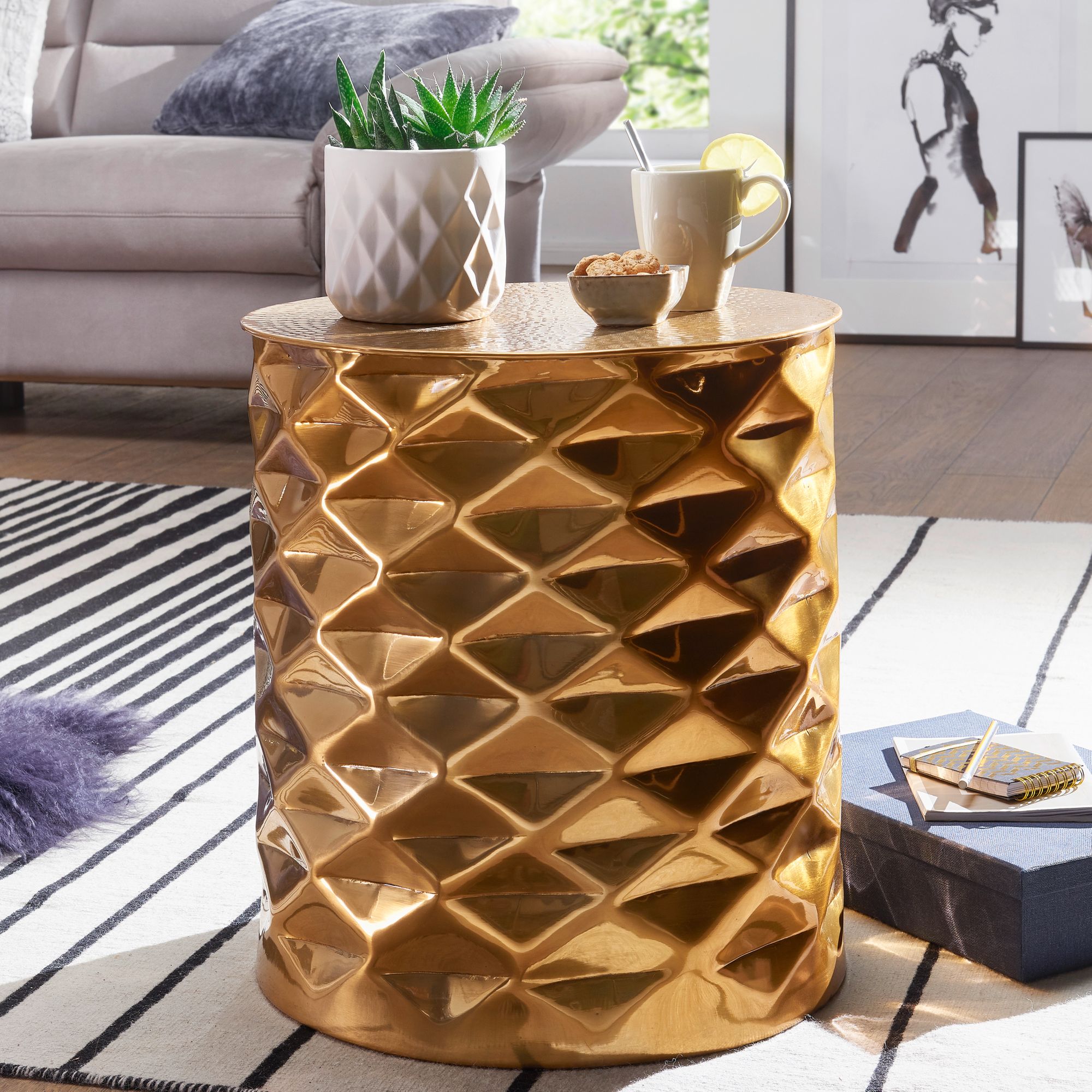 Sofabord   Hamret Metal  Guld Farve
