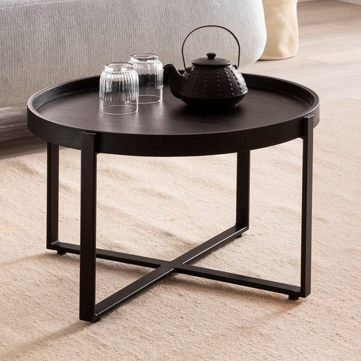 Sofabord   Massivt Træ  Industrielt-look  60x60x35 Cm  Sort