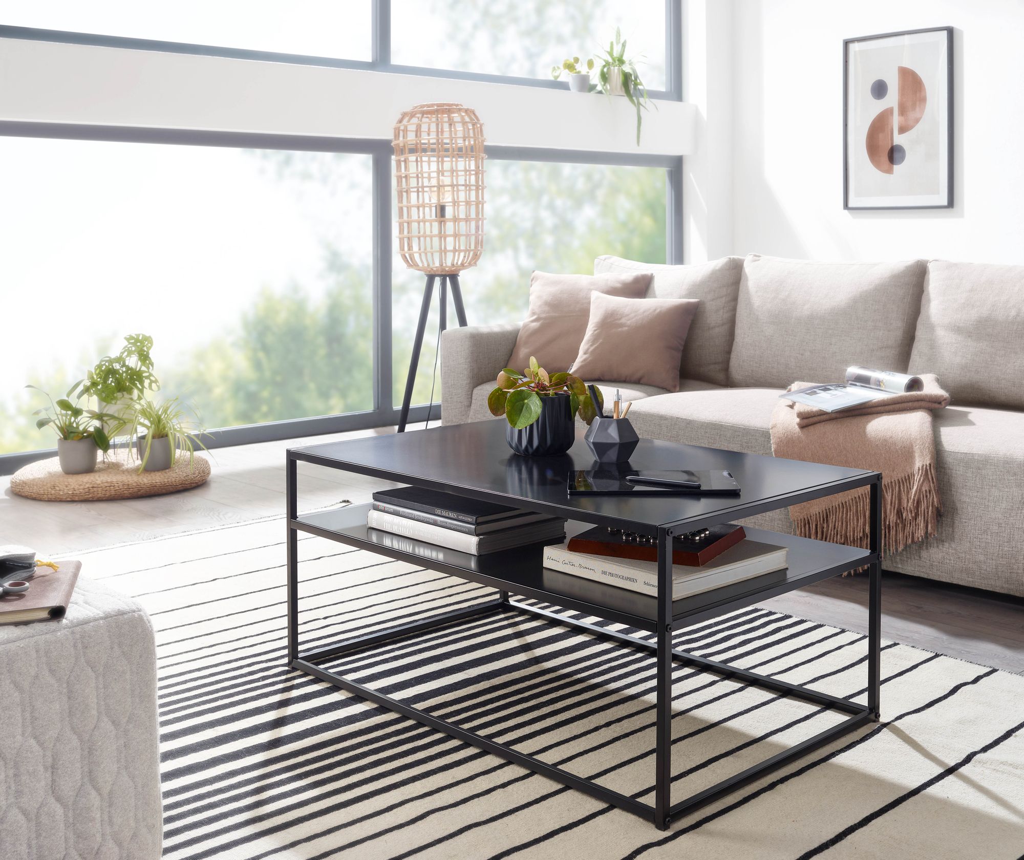 Sofabord   Trendy Industrielt Look  Metal  100x60x45 Cm  Sort