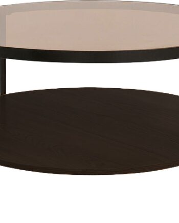 Sofabord Nordique Design Hassel Rundt ø84 Cm H45   Glas Træ Metal Mørk Natur Sort