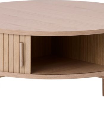 Sofabord Nordique Design Meta Loungebord 85x85x45 Cm Hvid Mdf Med Egetræsfiner Og Massivt Lamelopbygget Egetræsben