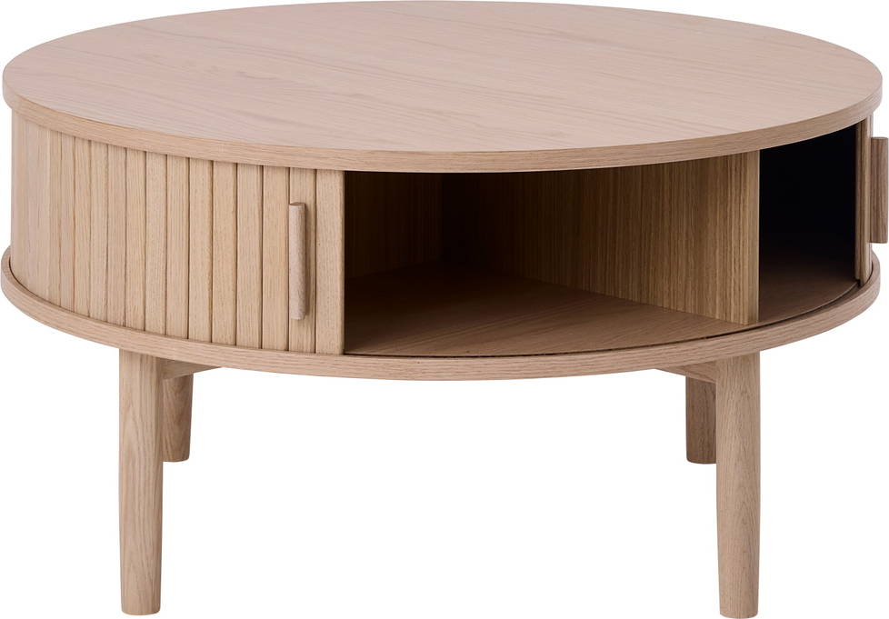 Sofabord Nordique Design Meta Loungebord 85x85x45 Cm Hvid Mdf Med Egetræsfiner Og Massivt Lamelopbygget Egetræsben