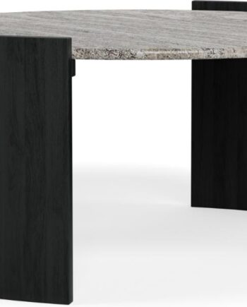 Sofabord Signature Zavo Rund ø95 H42 Cm Poleret Grå Morchana Marmor  Sort Sandblæst Mango Stel