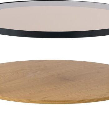 Sofabord Stuebord Nordique Design Hassel Natur Sort Glas  Træ Og Metal H45   ø84 Cm