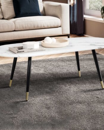 Sofabord 120x60x41   Cm Med Marmorlook  Hvidt  Moderne Design  Stuebord Med Metalstel  Ovalt Sofabord  Stort Sidebord Til Stuen