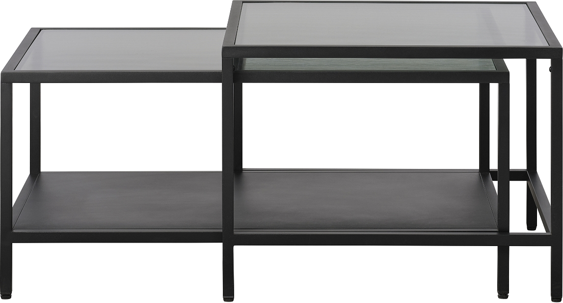 Sofabordssæt Nordique Design Bronco Sort Stuebord   Metal Og Hærdet Glas Med Ekstra Hylde