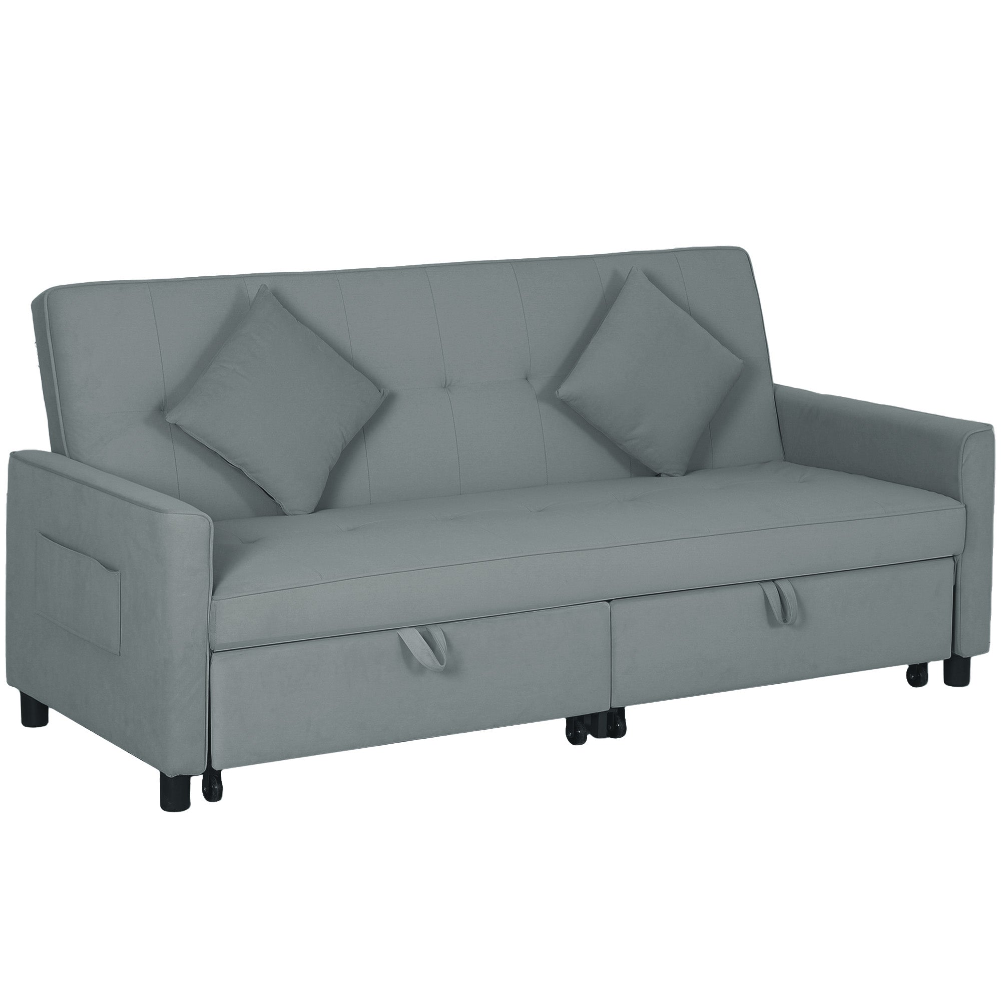Sovesofa Justerbar -personers Sofa Med Sengefunktion Sovesofa Med Udtræksseng Hynder Grå