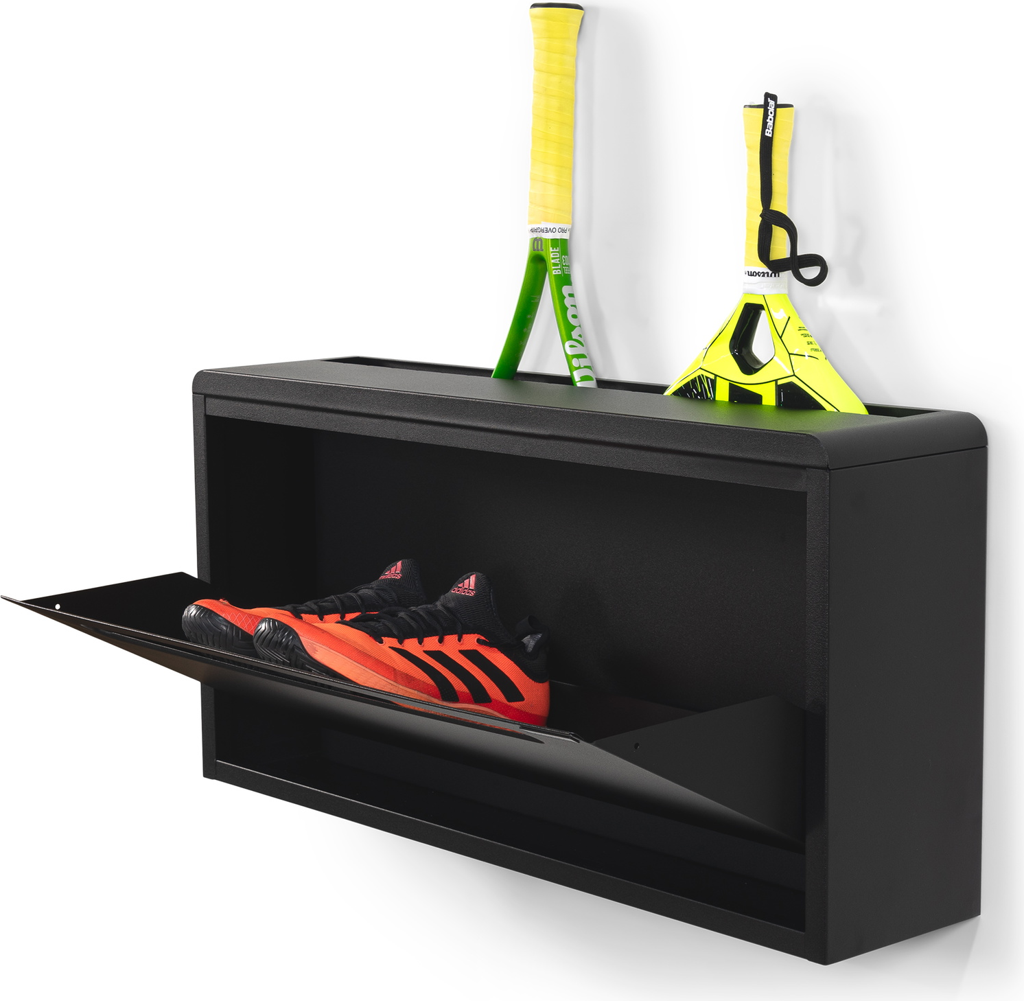Spinder Design Sportiva Skoskab Mat Sort Stål Med Ventileret Klap Og Skjult Toprum Til Par Sko 37 7ã 75 7ã 17 Cm