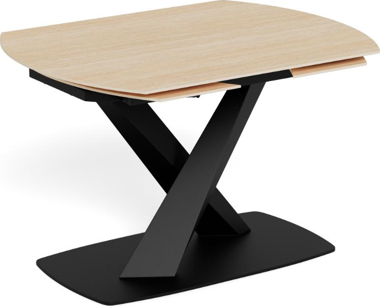 Spisebord Signature Novelle Rotationsudtræk 120 180 Cm Sandru Keramik Bordplade Mat Sort Stålstel