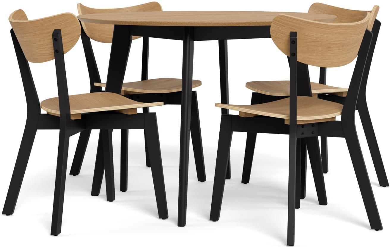 Spisebordssæt Signature Ravlund Rundt Bord Til Personer Egefiner Gummitræ Eg Mat Sort Nordisk Design