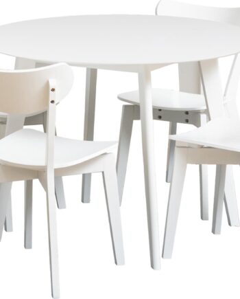 Spisebordssæt Signature Ravlund Rundt Bord ø105 Cm    Stole  Hvid Acrylmalet Mdf  Gummitræsben