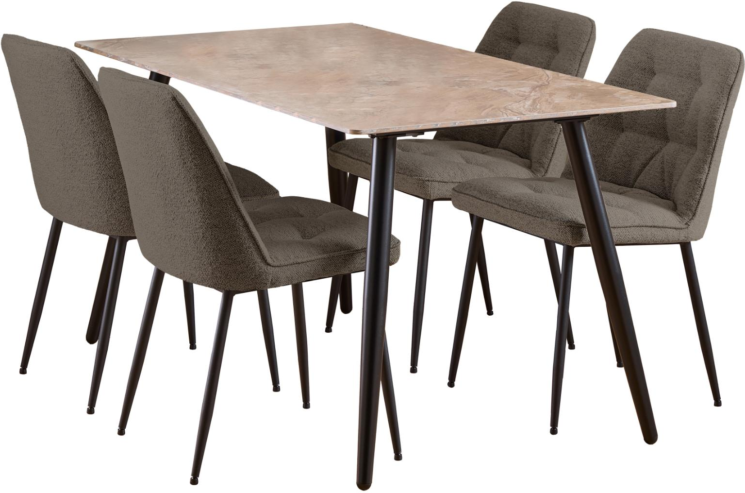 Spisebordssæt Signature Vardo Poleret Aberta-keramik Bordplade Med Monza Taupe Stole Mat Sort Stel Ca 140x80x75 Cm