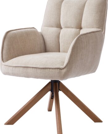 Spisebordsstol Med Armlæn Nordique Design Marilla  Polstret 100  Polyester  Beige Natur  Ben   Rødeg