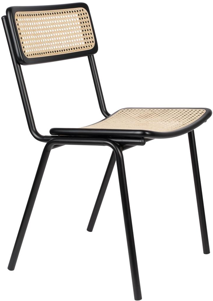 Spisebordsstol Zuiver Jort Rattan Perlemor Med Sort Stålramme H81xb47xd51 Cm