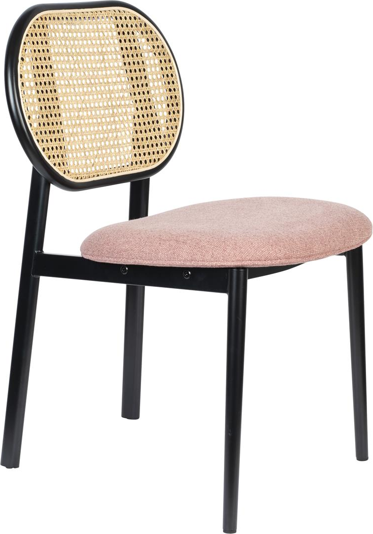 Spisebordsstol Zuiver Spike Med Rattan Ryg Og Polstret Sæde Antracit Pink Stålstel