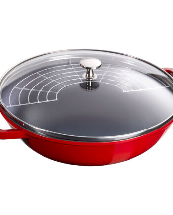 Staub Wok Med Glaslåg 30 Cm  Kirsebærrød