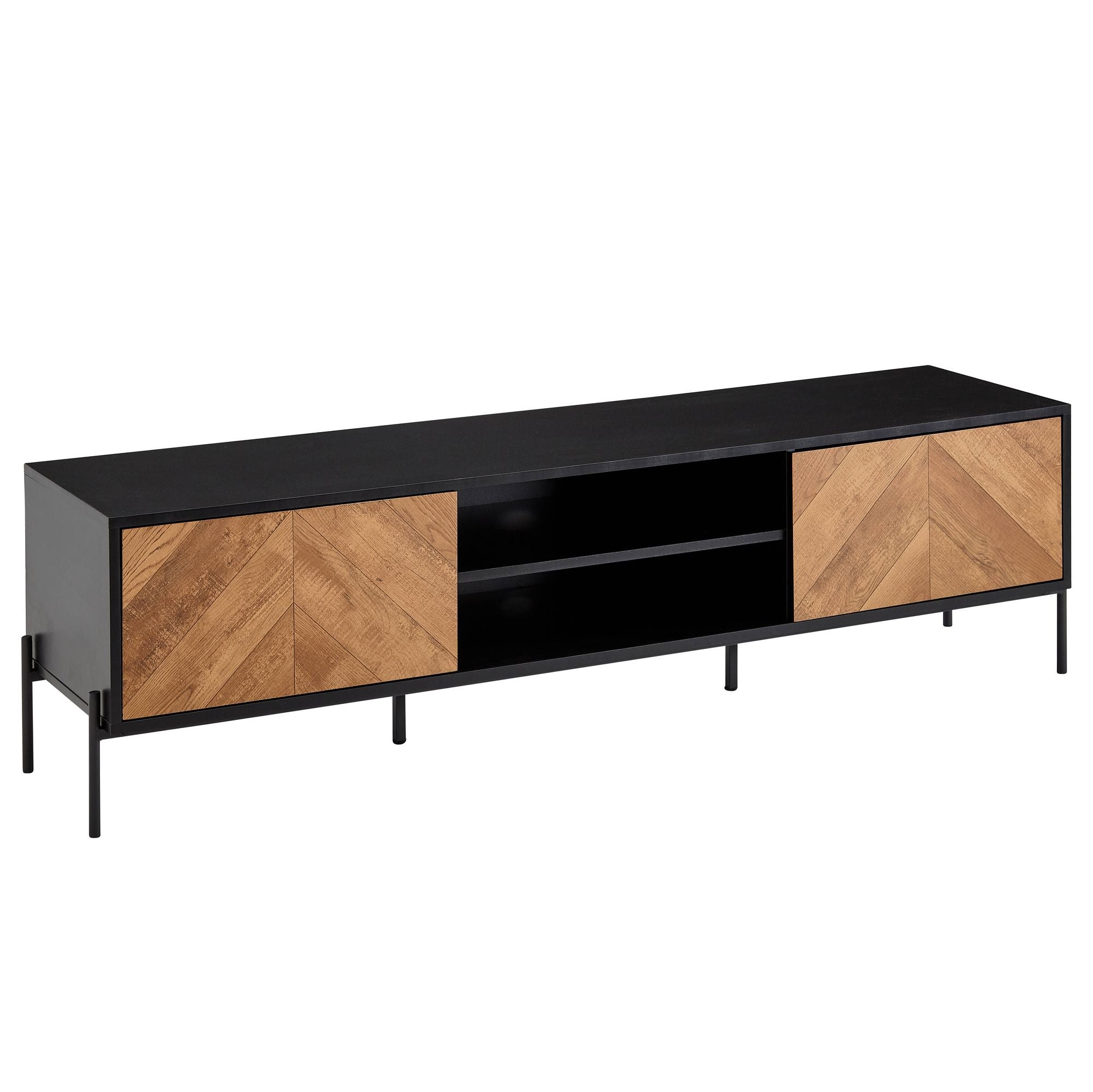 Stilfuldt Tv-bord   Massivt Sheesham-træ Med To Døre Og Et Rum Til Din Soundbar  163x45x40 Cm