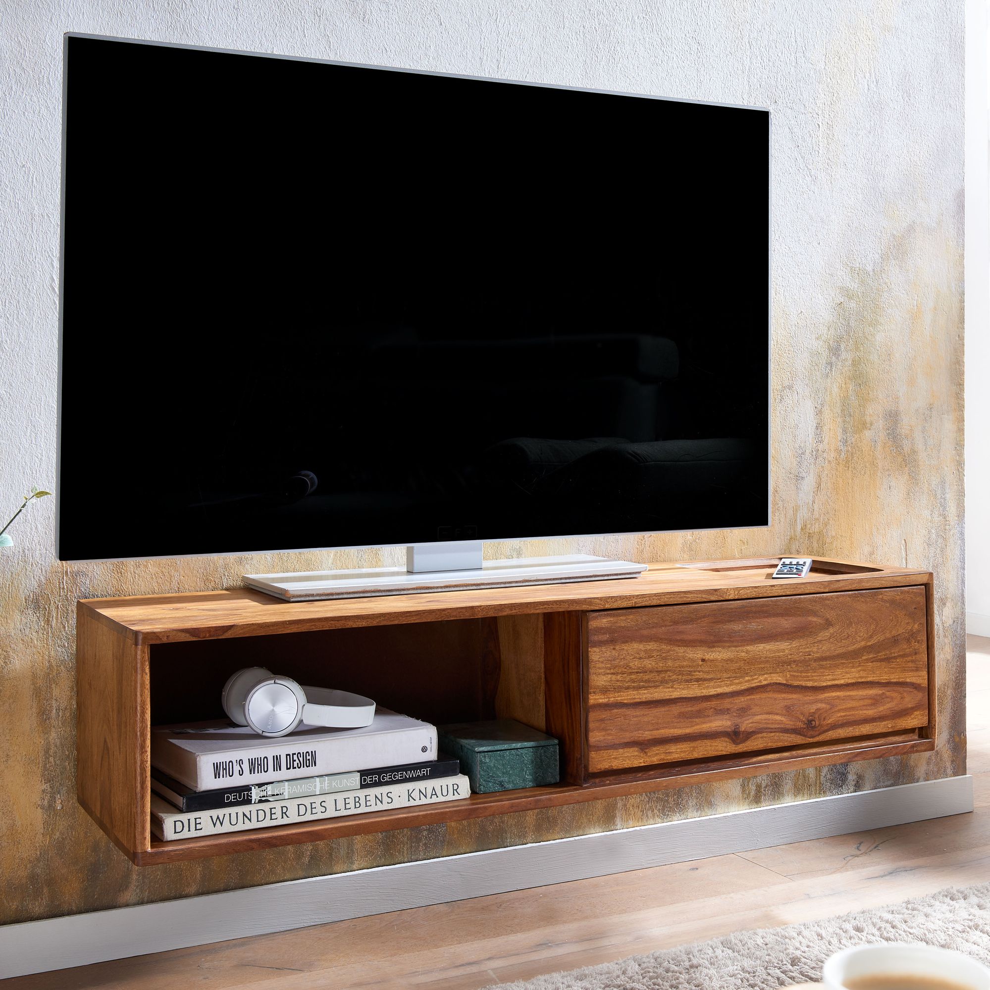 Stilfuldt Tv-bord   Massivt Sheesham-træ  108x25x34 Cm  Brun