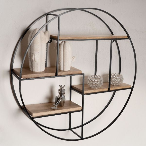 Tilføj Et Strejf Af Elegance Og Funktionalitet Til Dit Hjem Med Denne Væghængte  Cirkulære Reol   Mangotræ 70x70x18 Cm