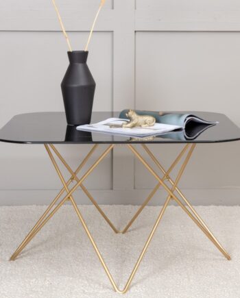 Tubas- Sofabord   Sort Marmor Glas Og Messing Metal  80   80 Cm